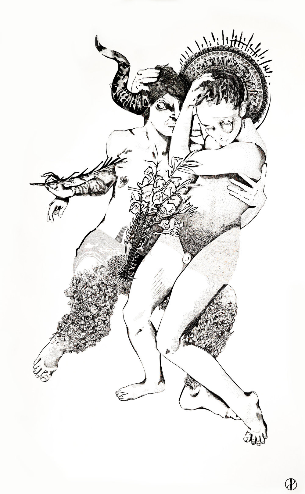 Pan & Hermaphrodites II Chinese ink & acrylic paint on paper 5 x 8 feet