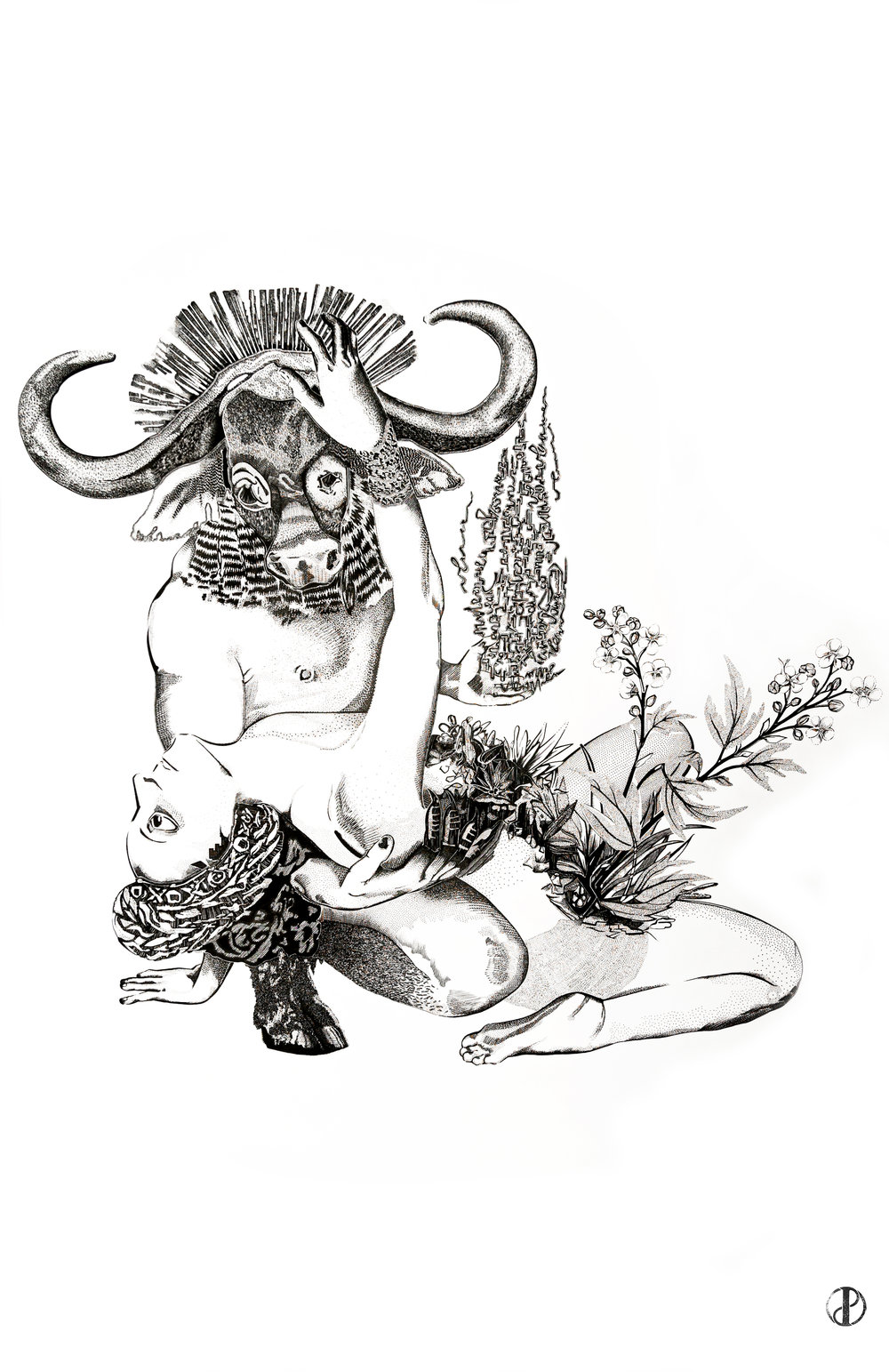 Pan & Hermaphrodites IV Chinese ink & acrylic paint on paper 5 x 8 feet