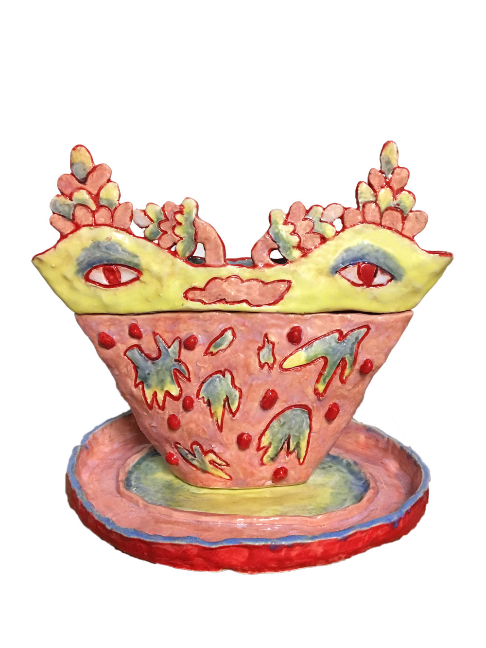 Maryam Yousif - Babel PotGlazed ceramic in cotton cord (turmeric dyed) macrame10